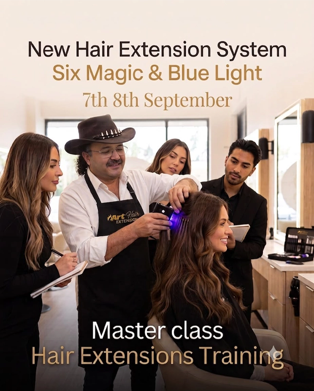 Tony teaching the Blue Light system at the Art Hair Extension hair extension master class
